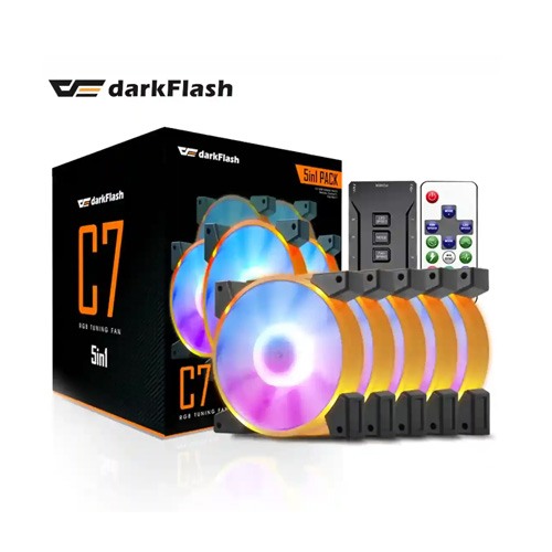 DarkFlash C7 5in1 PC Case Fan RGB LED Adjust IR Remote Quiet Computer Cooler